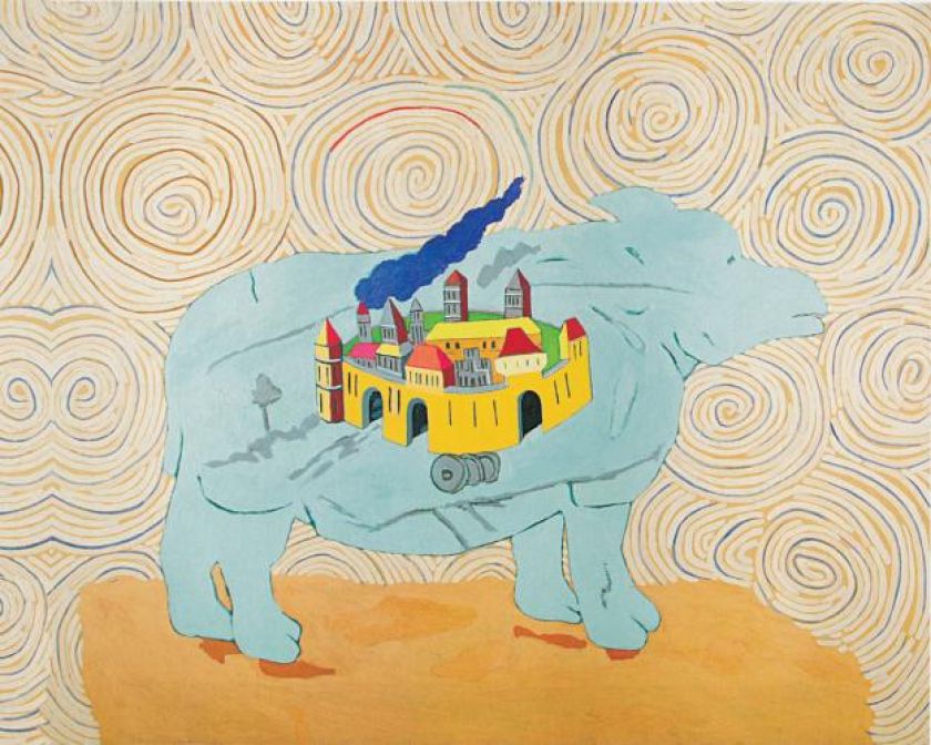 Ryszard Grzyb Pies, na którym jest namalowany pałac