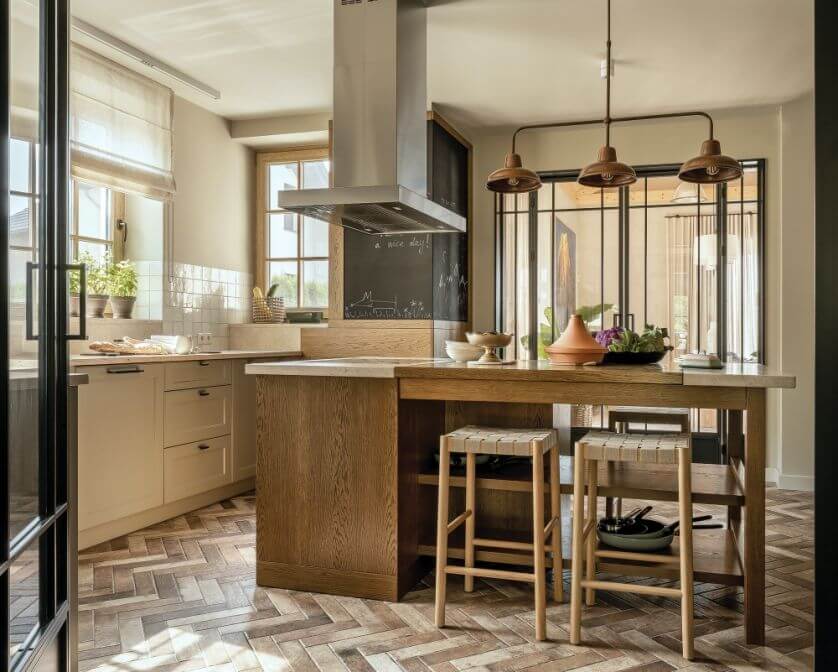 kuchnia z drewnem i szarością