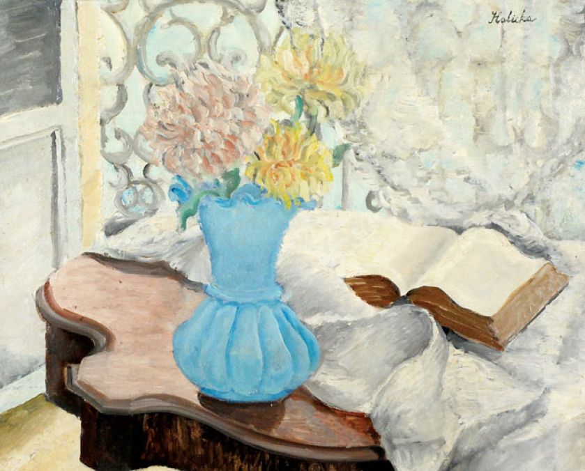 Martwa natura z błękitnym wazonem i książką , ok. 1927-1930 r., REMPEX, aukcja z dn. 17.11.2010, nr kat. 239