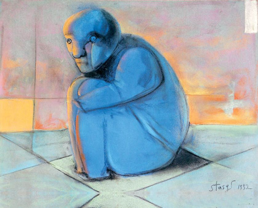 Stasys Eidrigevicius, Skulona niebieska postać , 1992 r., Rempex