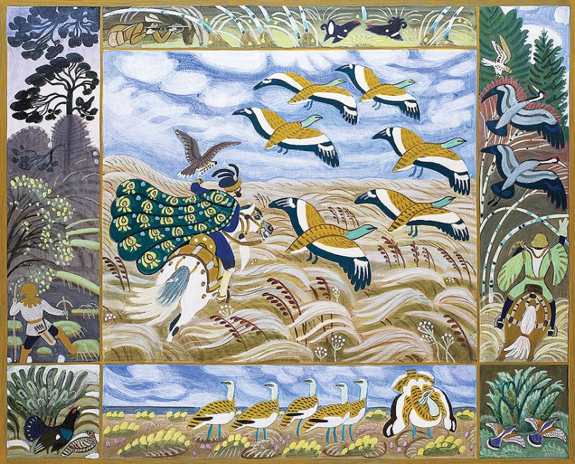 Projekt gobelinu do zamku w Krasiczynie, Polowanie na dropie , 1979 r.