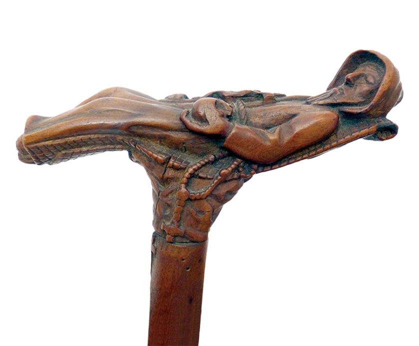 Z rzeźbioną rączką – wyobrażeniem umierającego mnicha, koniec XIX w., Austria