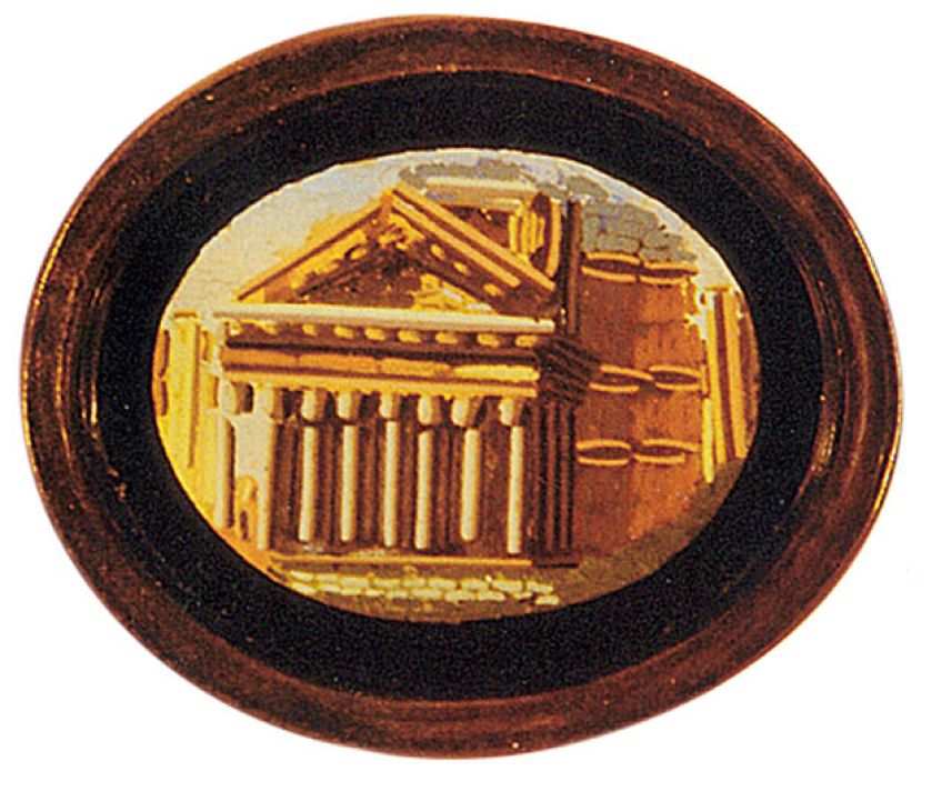 Guzik ze starożytną świątynią. Guzik z pętelką