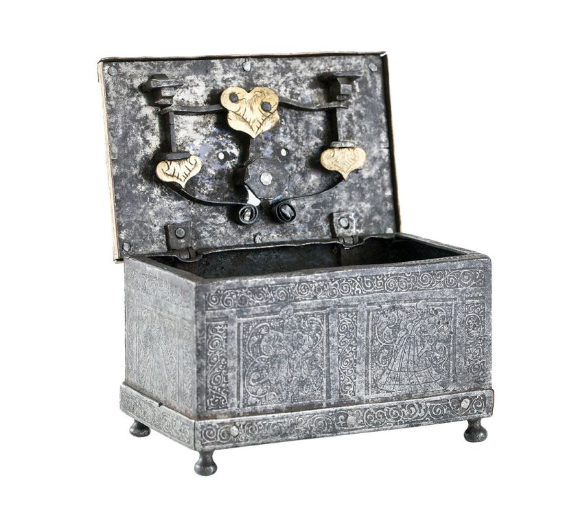 Grawerowany metalowy, 1580 r. Historia szkatułki na biżuterię