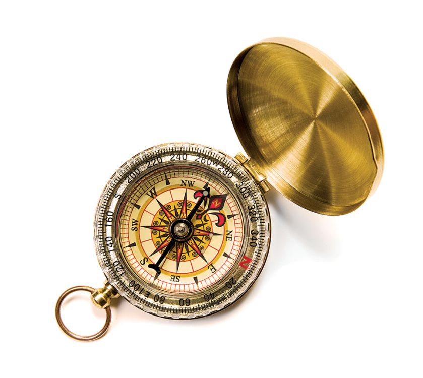 Kompas kieszonkowy, XIX w. Z kompasem w podróży