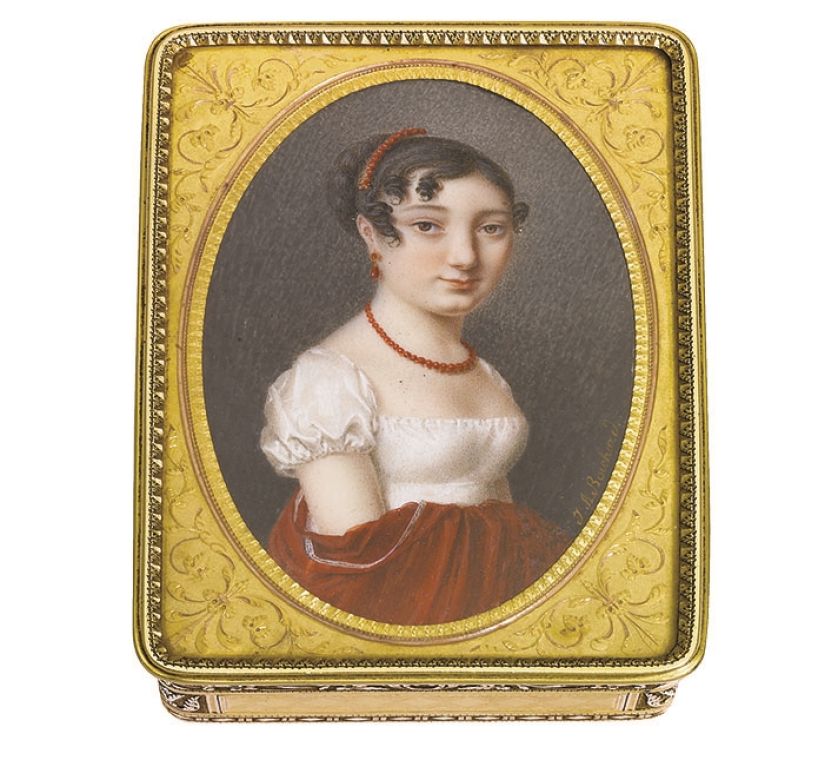 Augustin-André Heguin, złota tabakierka z portretem kobiety, I poł. XIX w.