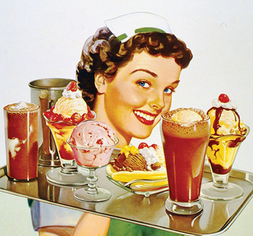 Reklama kawiarni, lata 50. XX w. Jak kręcono lody...