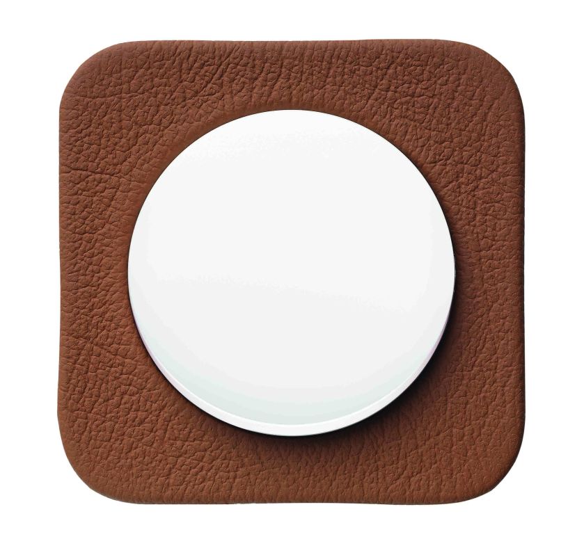 Berker R.1, ramka brązowa skóra | klawisz tworzywo, biały połysk.