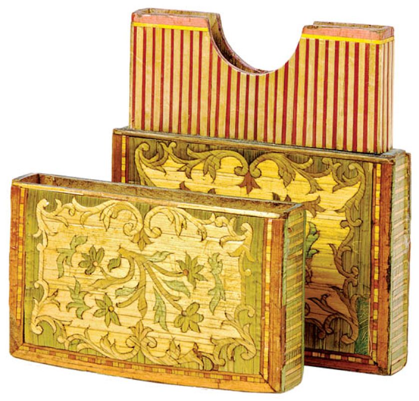 Wizytownik z kartonu, dekorowany malowaną słomką, Francja, 1860-1880 r., z kolekcji Włodzimierza Hermana, fot. G.