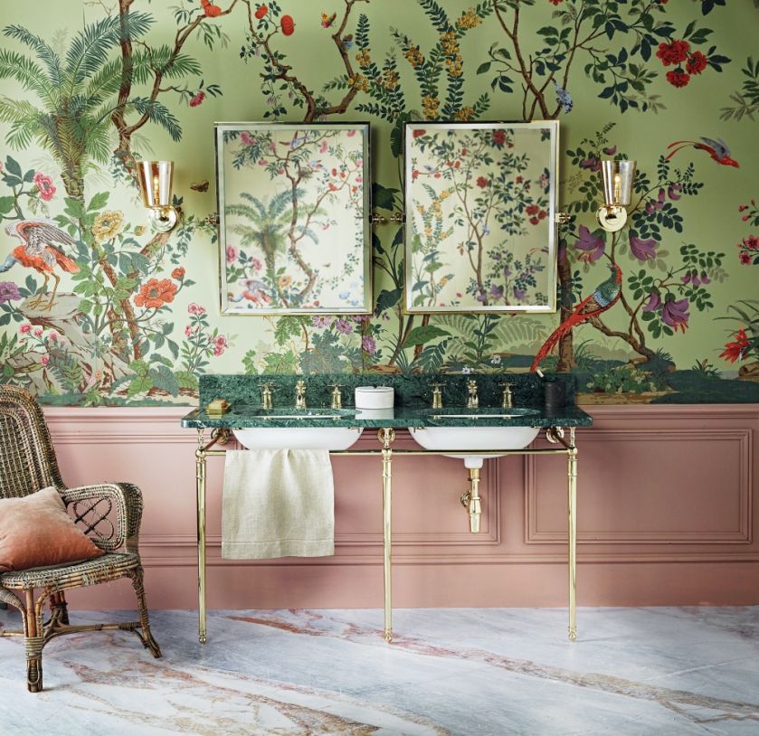 różowo zielona łazienka dla pary