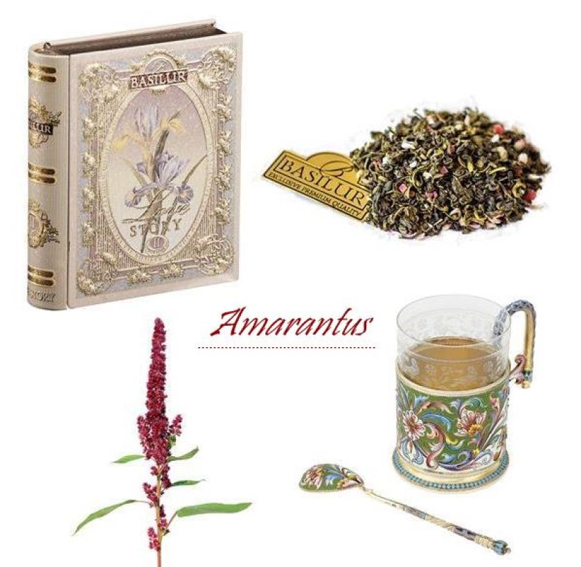 Herbata: Basilur, szklanka w koszyczku zdobionym techniką cloisonne, emaliowana łyżka do cukru: Rosja, koniec XIX