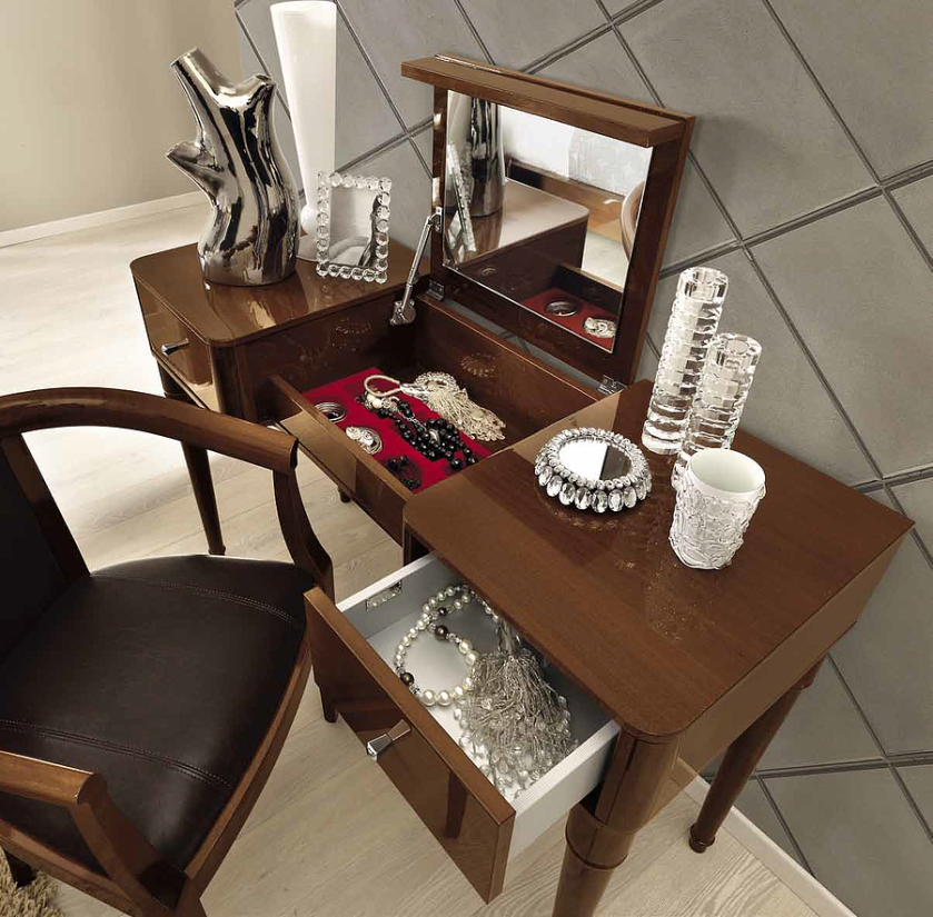 Nowoczesna i elegancka toaletka w kolorze orzecha włoskiego z możliwością otwierania i zamykania blatu z