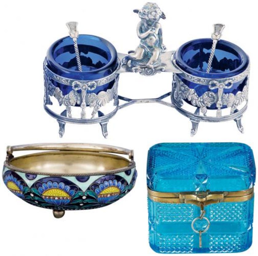 Naczynie do przypraw, Polska, poł. XX w., cw 2500 zł, REMPEX. Srebrna emaliowana, Leningradzka Fabryka