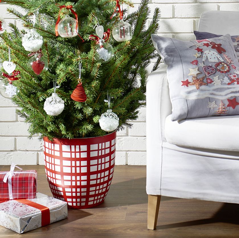 Donica może także posłużyć jako osłonka, gdy kupimy choinkę od razu w doniczce (mniejszej)