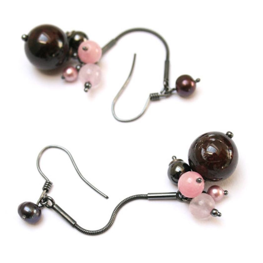 Kolczyki Mollis - oksydowane srebro i kamienie pólszlachetne. Dooperelle.pl