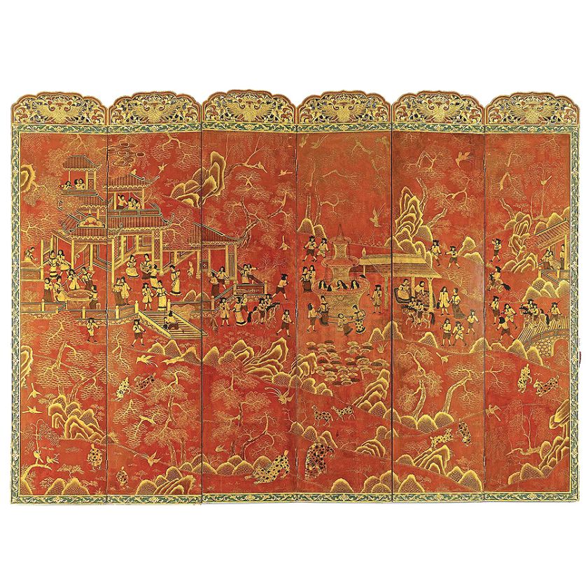 Laka i złoto, XIX w., Chiny. Ładnie zasłonięte: elegancki parawan pokojowy