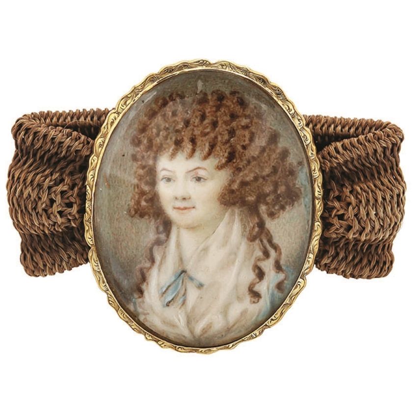 Bransoletka z włosów z miniaturą zmarłej, ok. 1770 r.