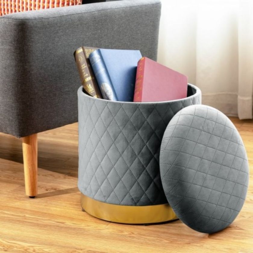 pufa ze schowkiem szaro złota