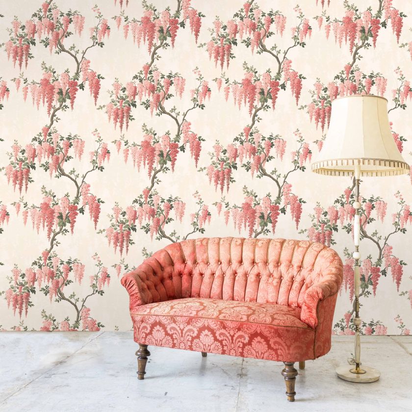 Tapeta w kolorze koralowym, Woodchip Magnolia