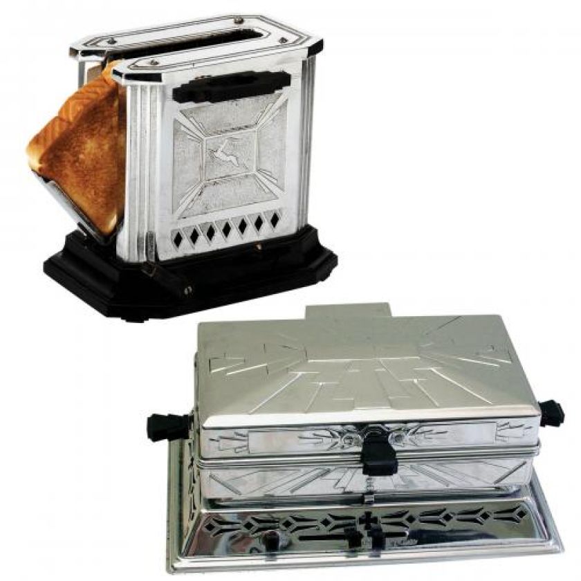 W stylu art déco- amarykański Gazelle firmy Hotpoint z wysuwaną klapką na tosty. Sunbeam Toast Switch, USA.
