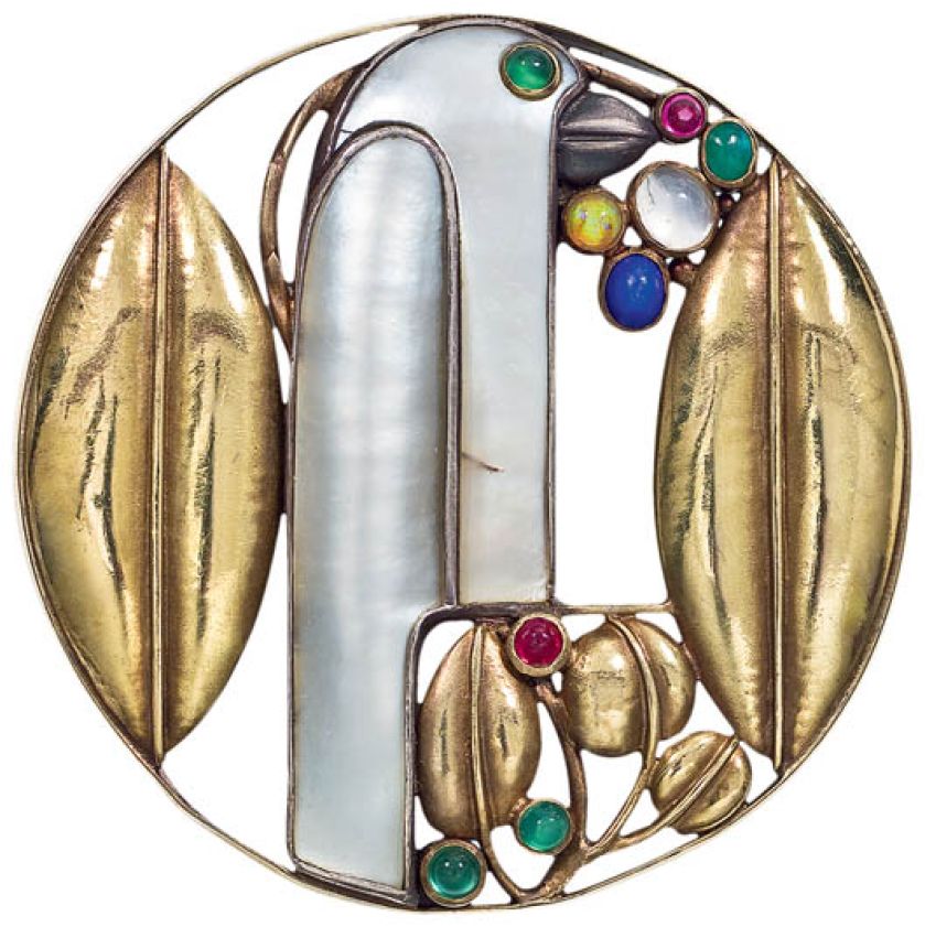 Broszka z ptakiem pomysłu Josefa Hoffmanna, 1910 r., Wiener Werkstätte/ Karl Ponocny, Leopold Museum, Wiedeń