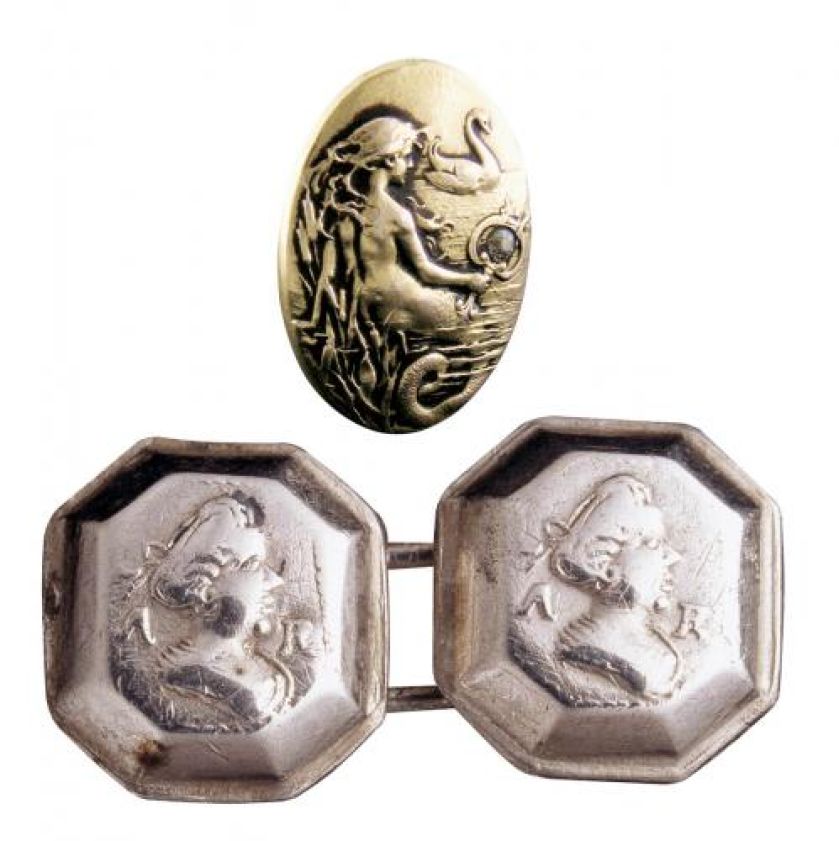 Secesyjna, złota, z diamentem, ok. 1900 r., Krementz Company, USA, WWW.JEWELRYEXPERT.COM Z portretem królowej