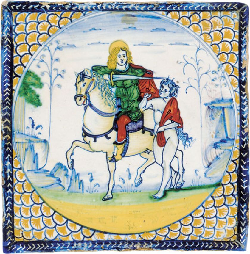 Św. Marcin z żebrakiem, 1500-20 r. Majolika