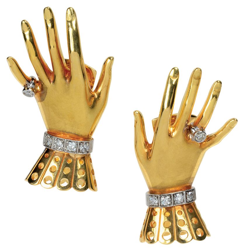 Złoty klips z diamentami, Paul Flato, lata 40., www.1stdibs.com