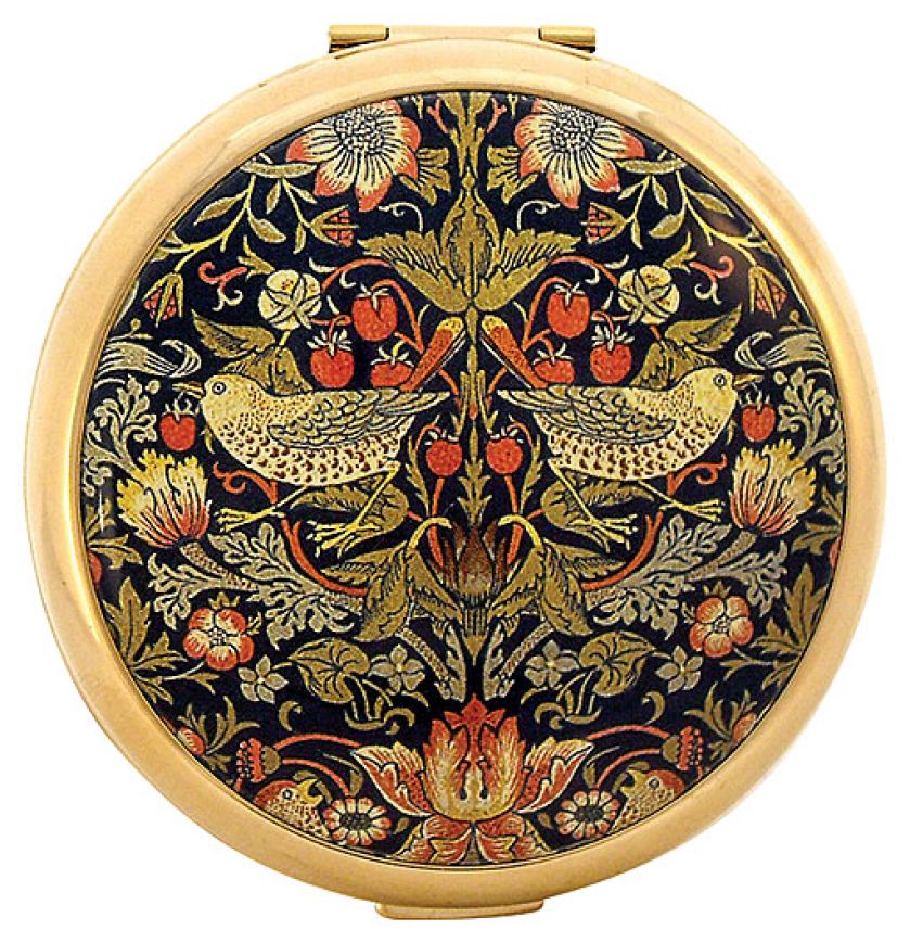 Truskawkowy złodziej, puderniczka zdobiona motywem z tkanin Williama Morrisa, Stratton, Vanroe Compacts