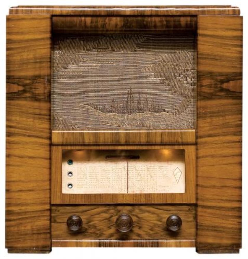 Super 5 , Elektrit, pierwsza superheterodyna i wskaźnik dostrojenia – tak zwana linijka świetlna, 1934/35 r.,