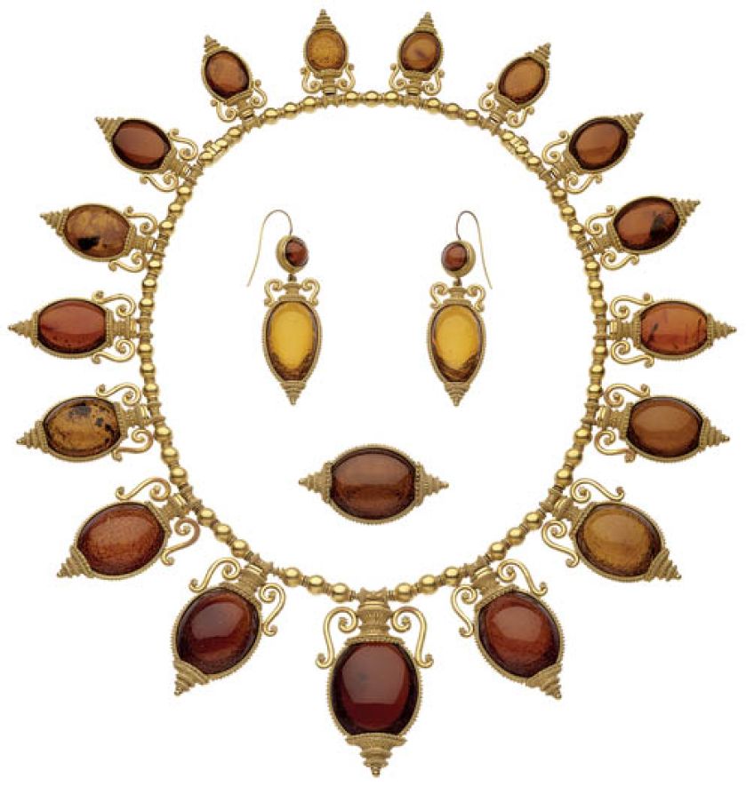 Złoty naszyjnik zdobiony bursztynem, Włochy, koniec XIX w., własność Williama Arnolda Buffuma, Museum of Fine Arts, Boston