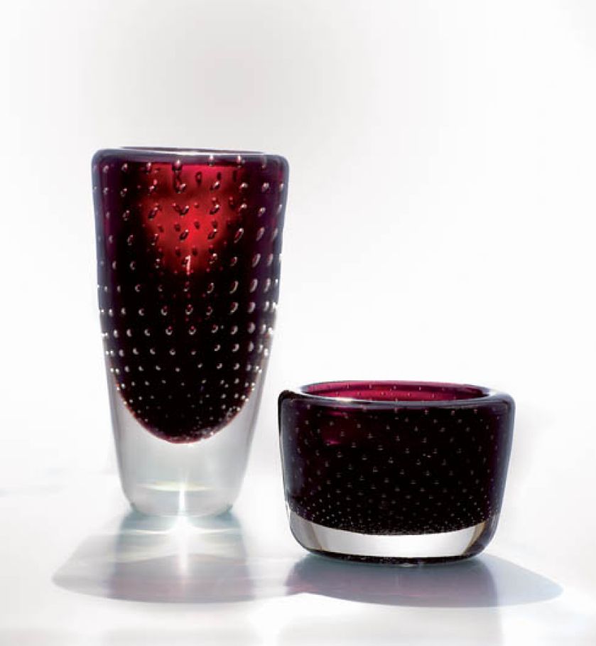 Wazon i czarka - szkło sodowe powlekane szkłem bezbarwnym, projekt Zbigniew Horbowy, 1961 r.