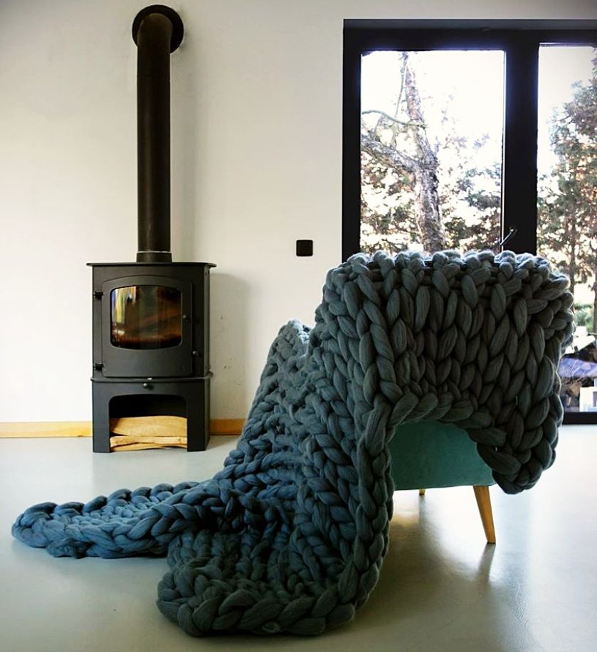 gruby koc z wełny czesankowej