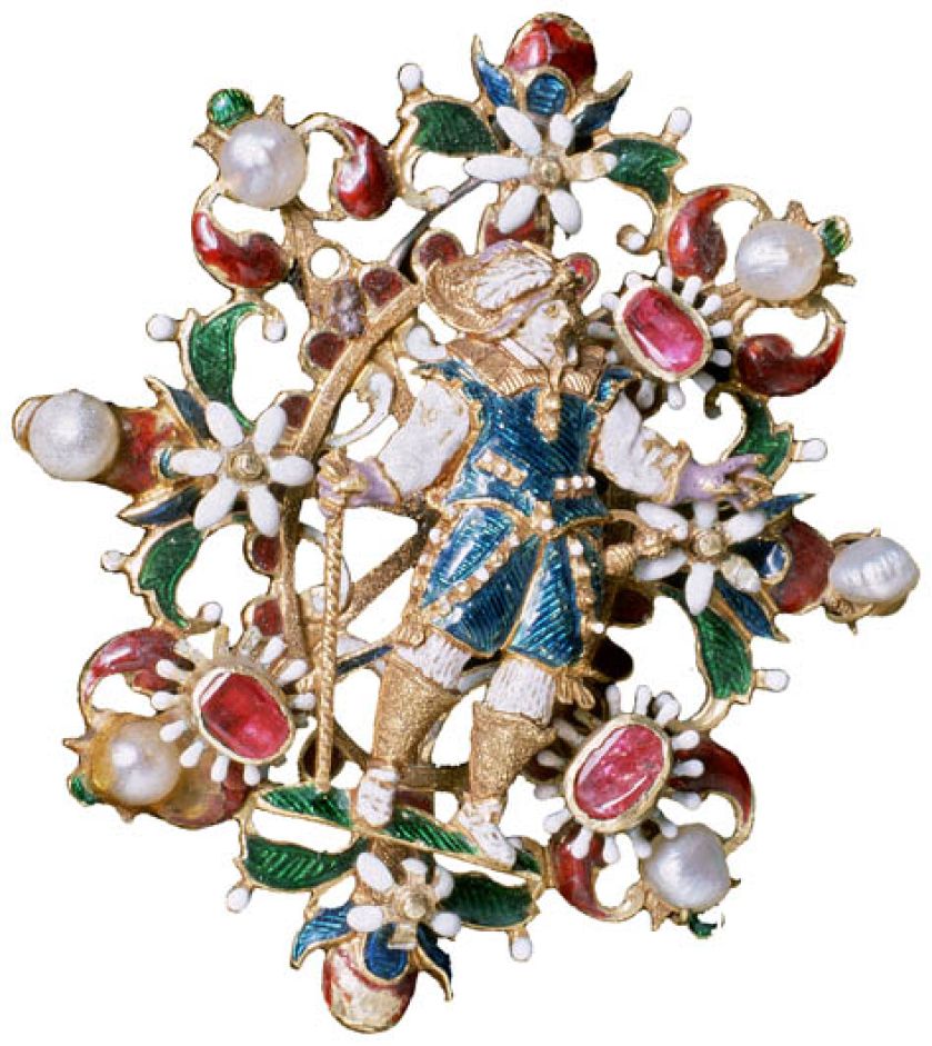 Złocony guzik z kamieniami szlachetnymi, fot. Fotochannels