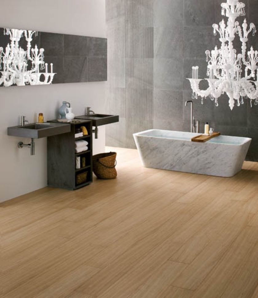 Kamienna wanna, umywalki, a nawet półka. NEUTRA