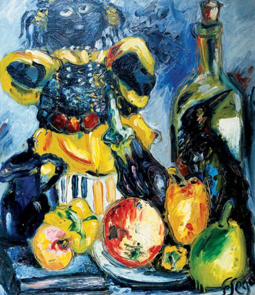 Kompozycja z owocami, butelką i lalką , Szymon Segal, cw 8 000 zł, REMPEX