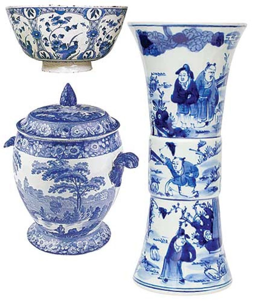 Misa, delft bristolski z ok. 1735 r. Sagan z pokrywką, Anglia, ok. 1825 r. Wazon z malowidłami przedstawiającymi
