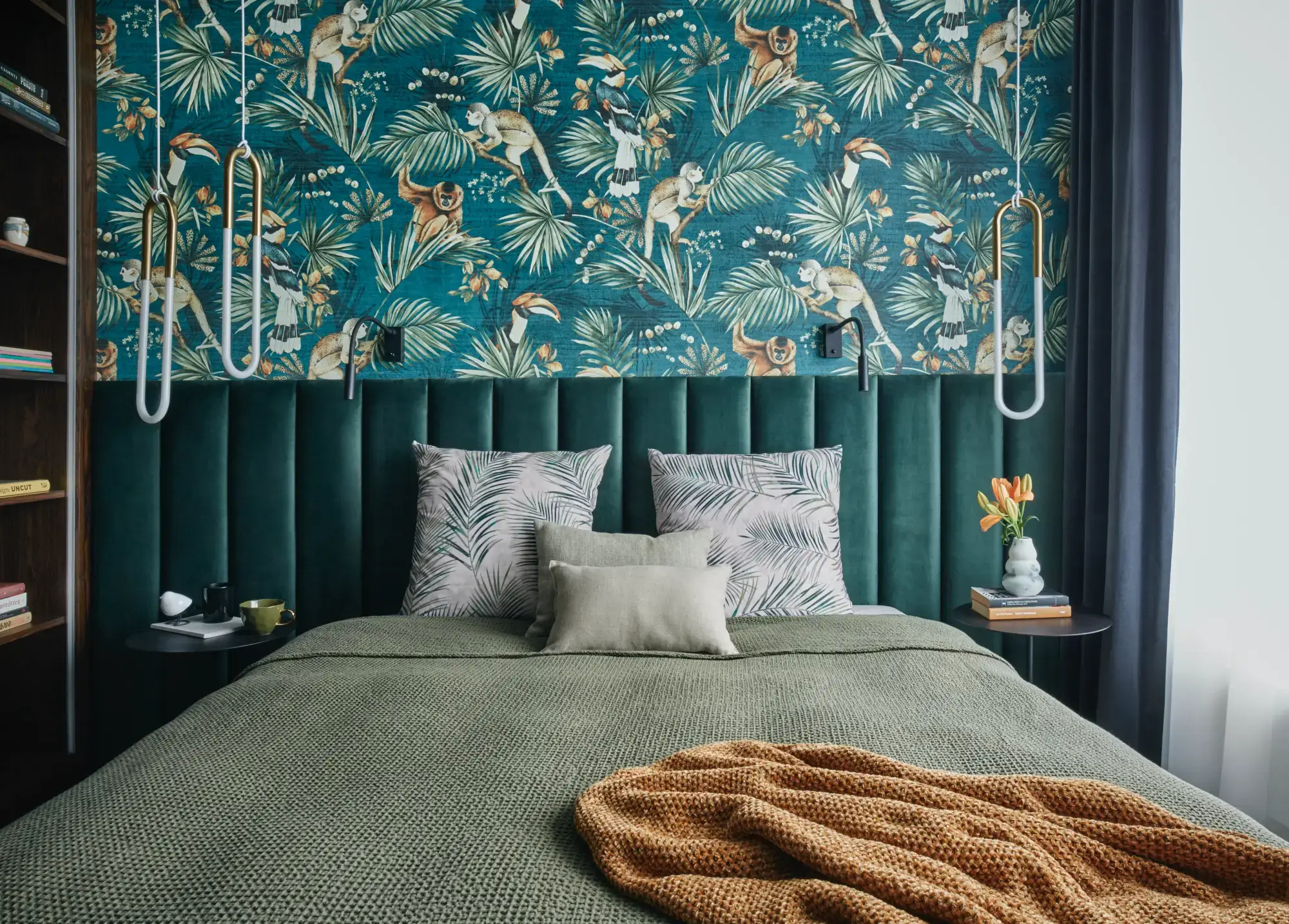 zielona sypialnia w eklektycznym stylu