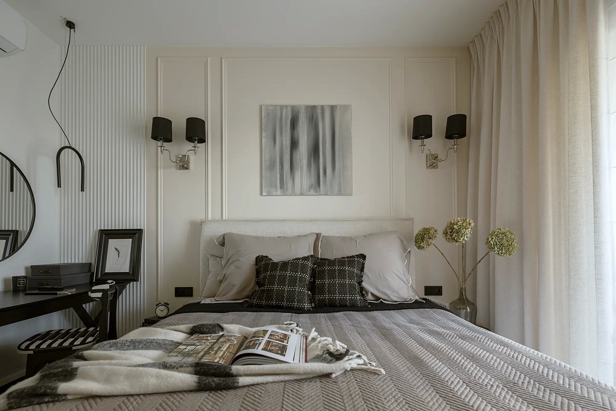 sypialnia beżowo szara inspiracje