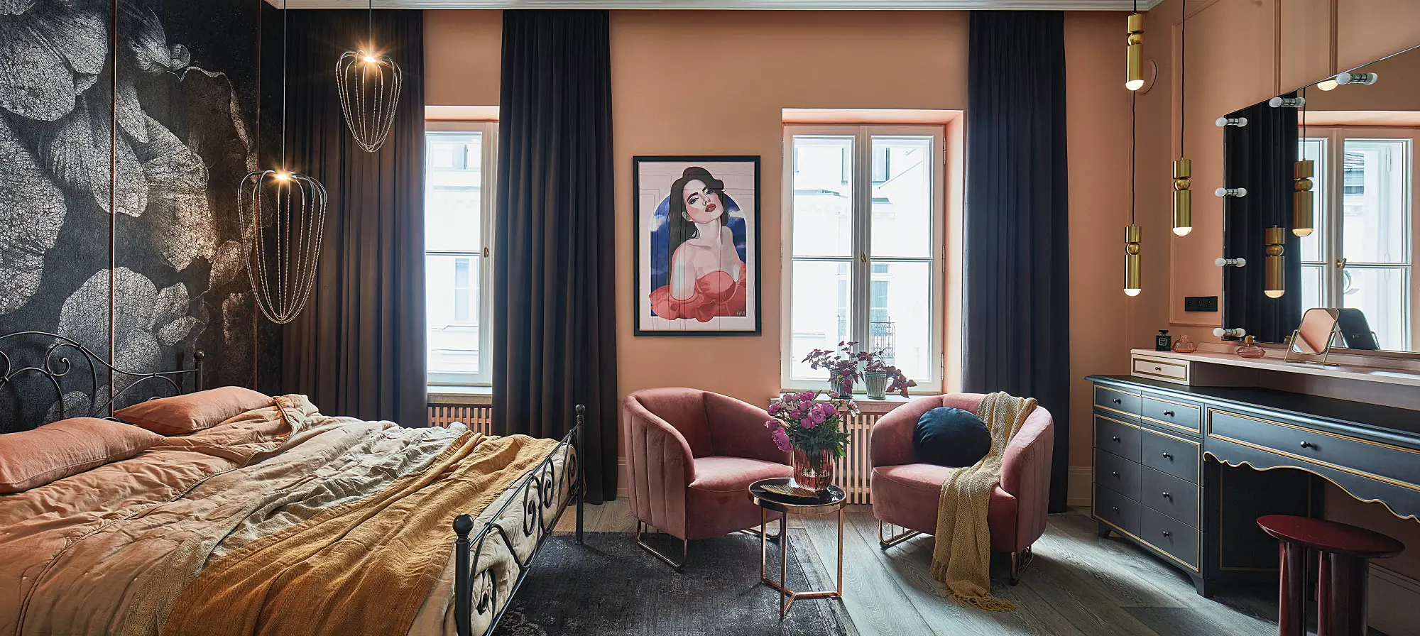 ekstrawagancka sypialnia z rockową nutą