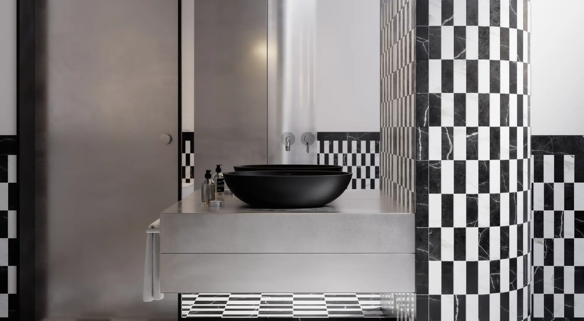 czarno-biała łazienka